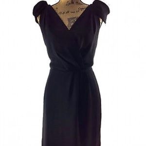 LOFT Black Faux Wrap Dress with Cap Sleeves